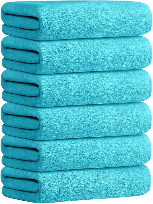 JML Microfiber Bath Towels, 6 Pack, 30" x 60", Aquamarine | Oversized, Ultra Soft, Super Absorbent, Fast Drying, Perfect for Bathroom, Shower, Sauna, Yoga, Gym by JML