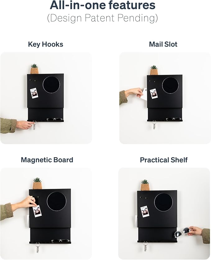 Key Holder Wall Mount and Mail Organizer - Hide Your Mail with a Modern and Minimal Look (Black) - Image 4