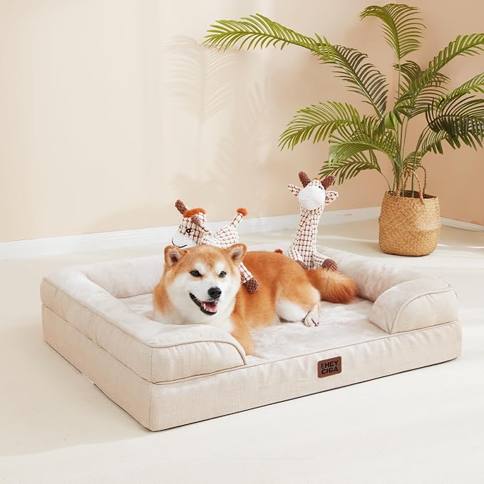 EHEYCIGA Orthopedic Extra Large Dog Bed, Waterproof Washable XL Pet Bed 44" | Non-Slip Bottom and Egg-Crate Memory Foam Big Dog Couch Bed with Washable Removable Cover, Beige, 44Inch - Image 8