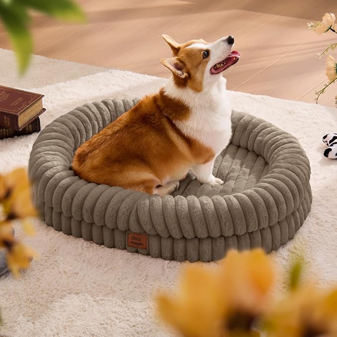 ChiXnuggle Orthopedic Dog Bed, Washable Cover, Faux Fur Bolster Pet Couch | waterproof,egg crate foam,non-slip bottom,for large dogs,taupe,35*28*7,dog sofa - Image 3