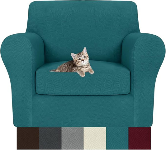 MAXIJIN 2 Piece Chair Covers Chair Slipcover with Arms, Sofa Chair Cover for Living Room Armchair Cover, Stretch Pet Dog Slip Cover for A Chair with 1 Cushion (31"-46", Teal) by MAXIJIN