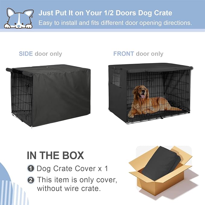 Explore Land Dog Crate Cover Heavy Duty Polyester Pet Kennel Sunshade Universal Fit for 54 inches Wire Cage (Black) - Image 3