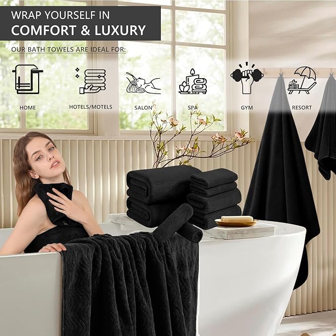 4 Piece Extra Large Bath Towel 35"x70" Oversized Bath Sheet Black Bath Towel Set for Bathroom Ultra Soft Cozy Highly Absorbent Quick Dry Bathroom Towel for Spa Gym Hotel,Shower Towel for Daily Use - Image 2