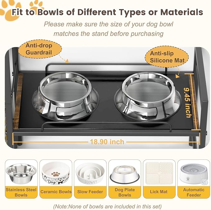 Lomivra Dog Feeding Station with 2 Elevated Bowl Stands & Large Storage | For 2-3 Dogs, 4 Adjustable Bowl Heights, Fit Large Medium Small Dogs, Fit All Bowl Types, Pull-Out Toy Bin, Dog Food Storage - Image 2