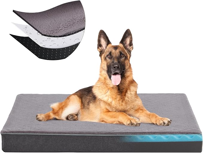 Orthopedic Memory Foam Dog Bed for Large Dogs, Cooling Gel Dog Crate Mat with Removable Washable Cover & Non-Slip Bottom, Ideal for Arthritic Dogs Up to 110Lb (Grey, XX-Large: 50" x 34" x 5") by URGVANZPET