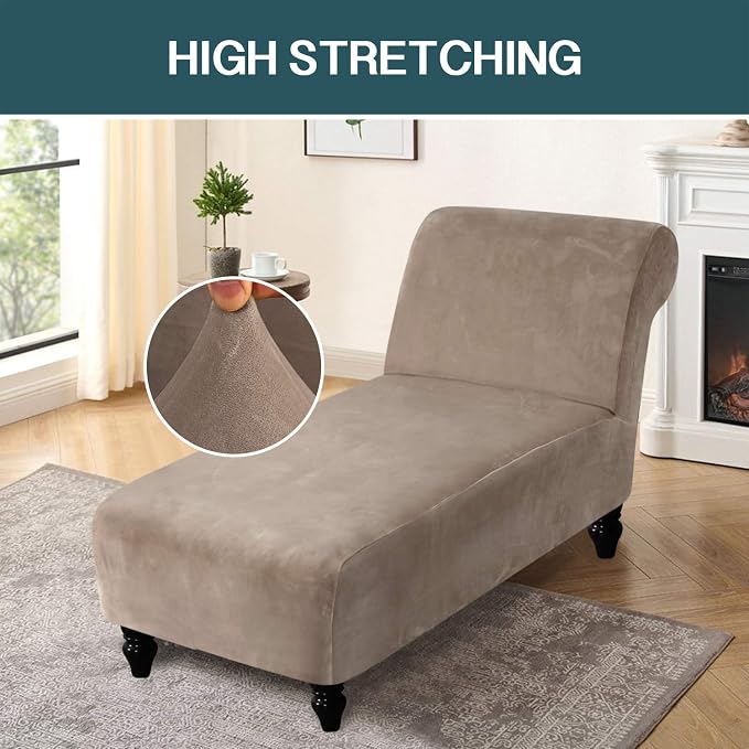 FantasDecor Chaise Lounge Slipcover Velvet Cover Luxury for Living Room Indoor Stretch Ultra Soft Machine Washable, Taupe - Image 2