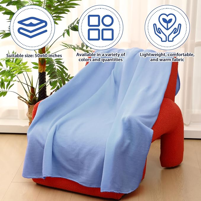 Newwiee 24 Pcs Bulk Fleece Throw Blankets 50'' x 60'' Oeko-tex Standard 100 Certified for Outdoor Wedding Guest Blankets Donation Homeless Sleepover Lap Pet Sofa, All Seasons Use (Mist Blue/White) - Image 5