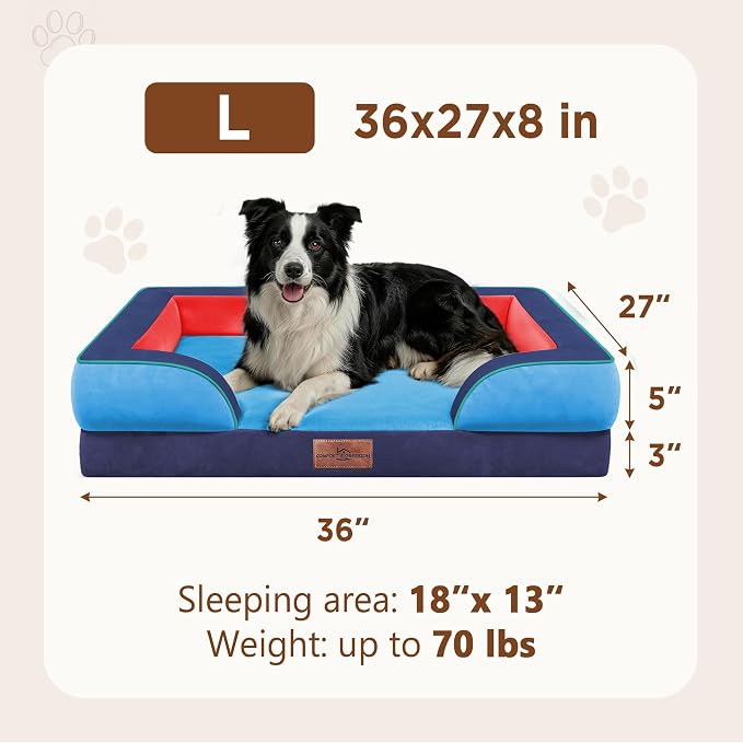 Comfort Expression Orthopedic Dog Beds for Large Sized Dog with Bolster | Waterproof Dog Couch Bed with Washable Cover & Non-Slip Bottom, Supportive Egg Crate Foam Large Pet Bed, 36x27 Inch - Image 8