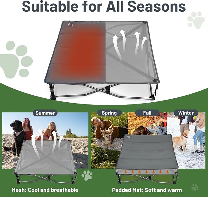 Timber Ridge Large Elevated Dog Bed, 3-in-1 Portable, Folding, and Raised with Removable Pad Mat, Cooling Design for Indoor and Outdoor Use, Grey - Image 4