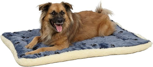 MidWest Homes for Pets QuietTime Reversible Paw Print Pet Bed, Soft Faux Fur & Fleece 36-Inch Crate Mat for Medium to Large Dogs, Machine Washable, Blue and Cream by MidWestHomesForPets