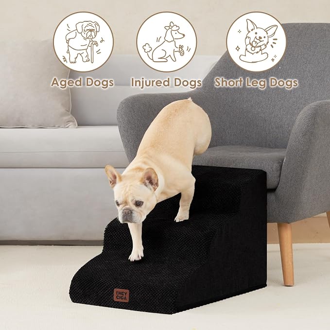 EHEYCIGA Curved Dog Stairs Ramp for Small Dogs 15.7" H, 3-Step Dog Steps for Couch Sofa and Chair, Pet Stairs for Cats, Non-Slip Balanced Pet Steps Indoor, Black - Image 4