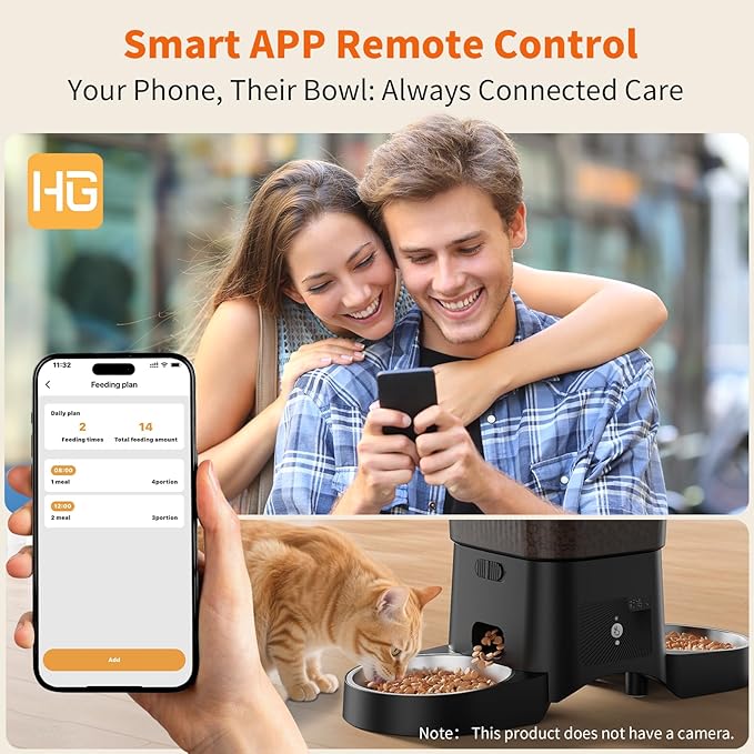 HoneyGuaridan Automatic Cat Feeder for 2 Cats,3.5L Dual Cat Food Dispenser, 2.4G/5G WiFi APP Control for Multiple Cats,2 Stainless Steel Bowls & 2 Slow Feeder Anti-Choking Bowls, Dual Power - Image 5