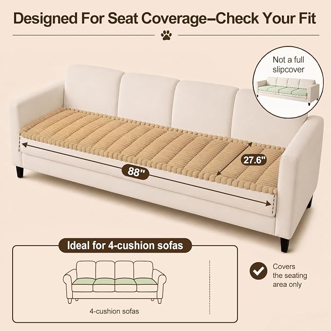 decorUhome Couch Cover for Dogs, Non Slip Fuzzy Thick Pet Sofa Protector | Pet Friendly, Machine Washable, Fits 4-Cushion Sofa, Protects Against Pet Hair, Scratches & Daily Messes, Camel, 27.6" x 88" - Image 10