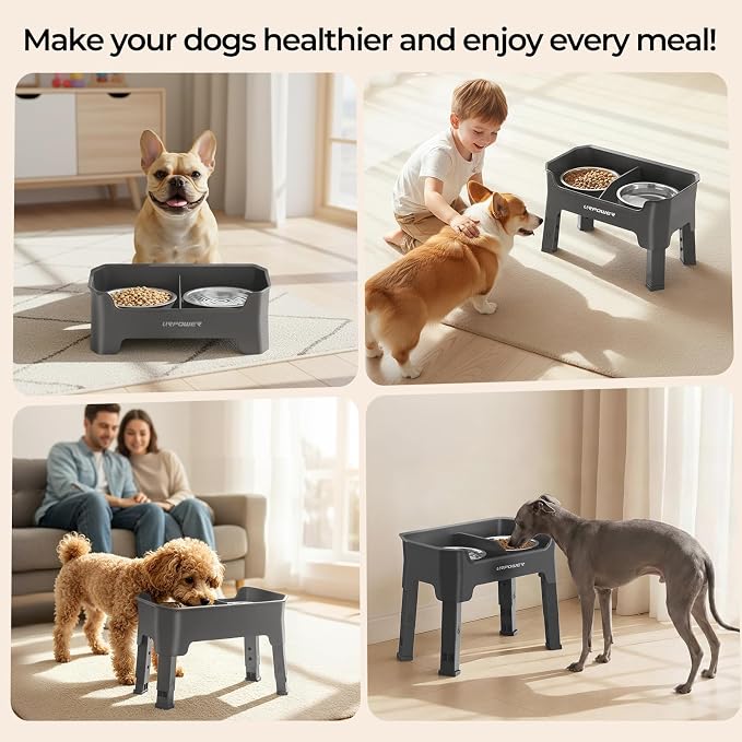 URPOWER Mess Proof Elevated Dog Bowls for Small Dogs with Splash Guard | 4 Height Adjustable Raised Stand with 2 Stainless Steel Food Bowls & Licking Plate for Small, Medium & Large Dogs - Image 7