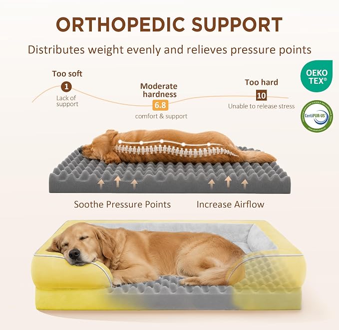 Comfort Expression Orthopedic Dog Bed for Extra Large Dogs with Bolster | Waterproof Dog Couch Bed with Washable Cover & Non-Slip Bottom, Supportive Egg Crate Foam XL Pet Bed, 42x30 Inch - Image 2