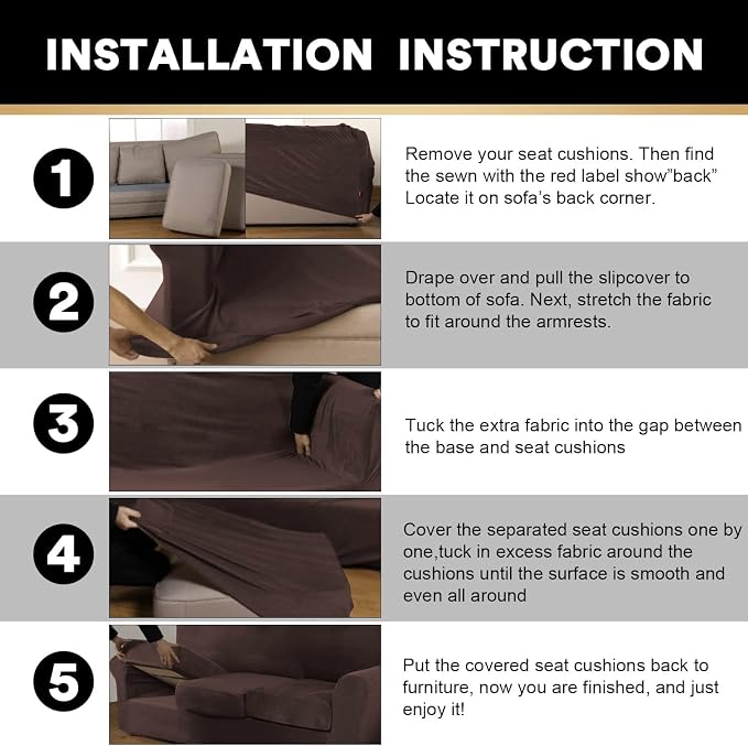 PrinceDeco Velvet Plush Couch Cover Stretch 2 Piece Chair Cover Chair Slipcover Washable Furniture Protector Couch Soft with Elastic Bottom Armchair Cover Width Up to 49 Inch(Small, Brown) - Image 7