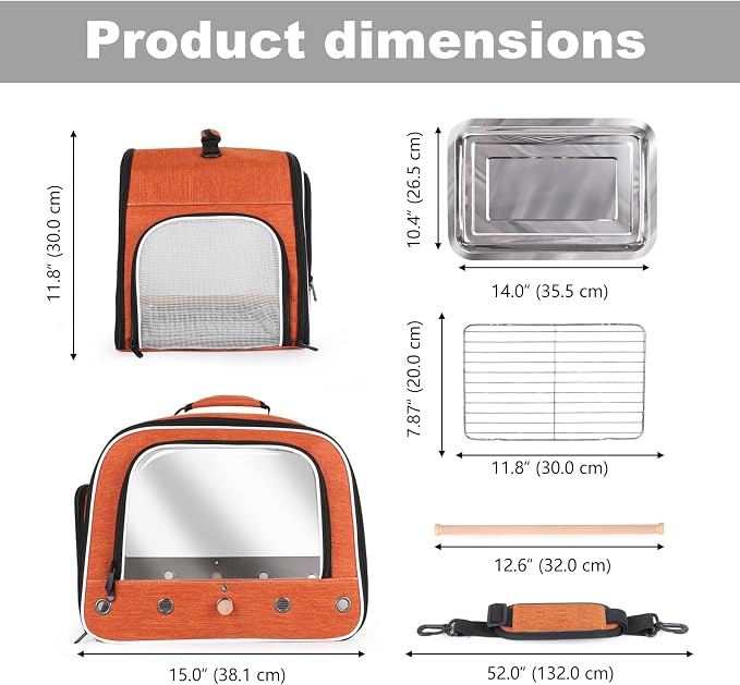 halinfer Large Bird Carrier Cage, Portable Bird Carrying Bag with Metal Tray and Grate to Transport Medium and Large Birds Like African Grey, Long Tail Cockatiel and Parrot - Image 2