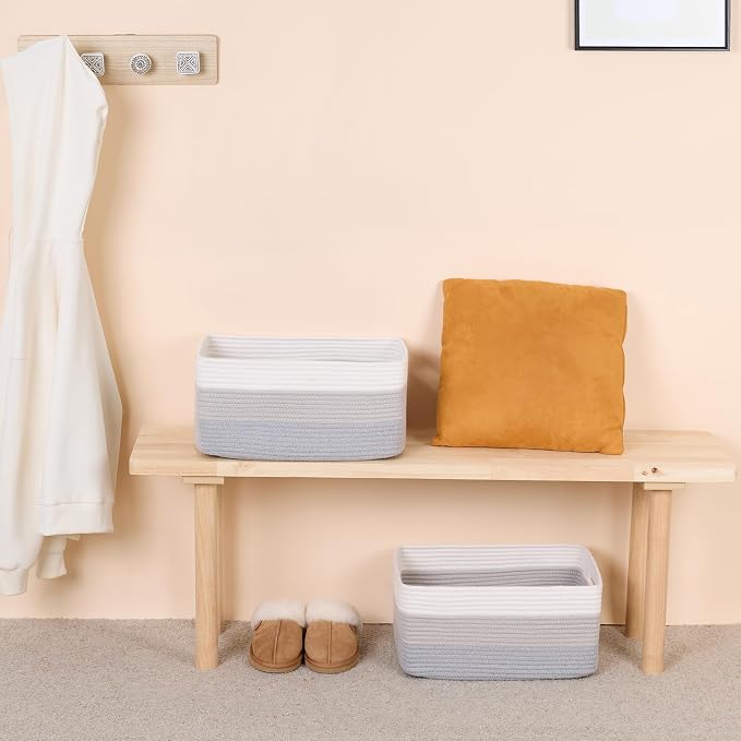 MiniArk Large Storage Baskets for Shelves, 17 x 13 x 7.5” Closet Organizers Bins for Clothes Blanket Towels, Baby Nursery, Toy Baskets Box, Woven Rope Baskets, 2 Packs Gradient Grey - Image 6