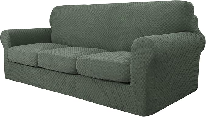 YEMYHOM Latest Checkered 4 Pieces Couch Covers for 3 Cushion Couch High Stretch Thickened Sofa Cover for Dogs Pets Elastic Slipcovers Living Room Furniture Protector (Army Green), 71"-91"(3 Cushions) - Image 8