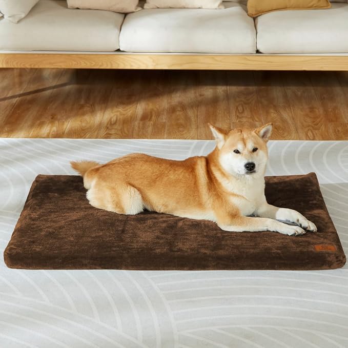 LIORCE Dog Crate Pad - Dog Bed Large Sized Dogs with Removable Washable Cover and Waterproof Lining - Memory Foam Pet Bed for Crate - Reversible Kennel Mat (Cool & Warm), 36-inch, Brown by LIORCE