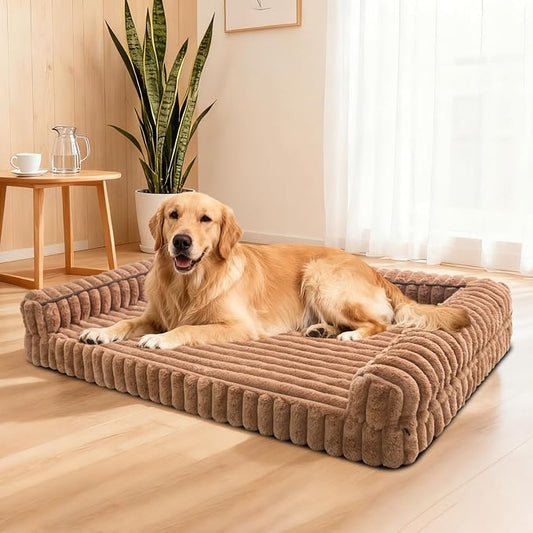 Waterproof Orthopedic Dog Bed for Large Meduim Dogs Brown | Non-Slip Egg-Crate Memory Foam Removable Washable Cover with Sides Couch Bed for Crate by wowohpet