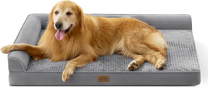 COZY KISS Orthopedic Dog Bed for Extra Large, XXL Dogs Bed, L Shaped Foam Anti-Slip Bottom Giant Pet Cat Sofa with Washable Cover, Suitable for Pet Up to 150 lbs, 48x35x8 inch, Grey ﻿ by COZYKISS