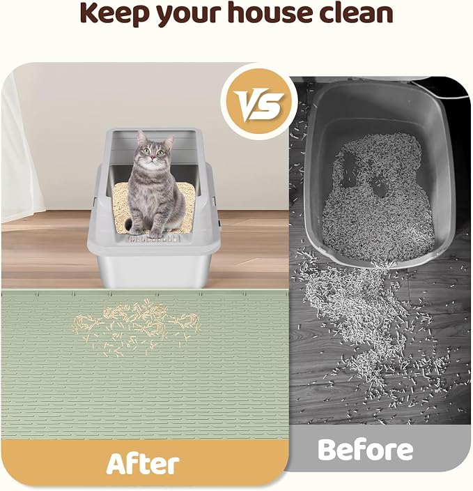 Silicone Cat Litter Mat for Litter Box 40”x40” Large Cat Mat, Green | Waterproof, Non-Slip, Leak-Proof Rug Mat with Lip, Easy to Clean, Extra Large Litter Catcher Mat for Floor - Image 5