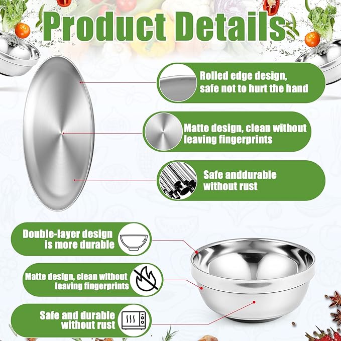 Sunnyray 10 Sets Stainless Steel Plates and Bowls 6.7, 10.2 Inch Metal Camping Plates Reusable 13oz Steel Snack Bowls Feeding Serving Dinner Dishes Double Walled Insulated for Men Women Kids - Image 3
