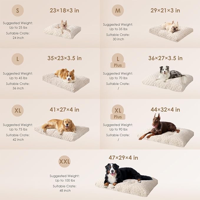 EHEYCIGA Washable Large Dog Bed for Crate 35x23 Inch, Kennel Pad for Dogs Up to 45 lbs, Plush and Comfy Pet Sleeping Mat, Beige - Image 7