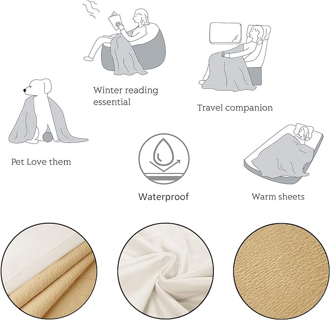 Ameritex Pet Bed Blanket Reversible 100% Waterproof Velvet Super Soft for Sofa and Bed (40x60 Inches, Cream+Sand) - Image 5