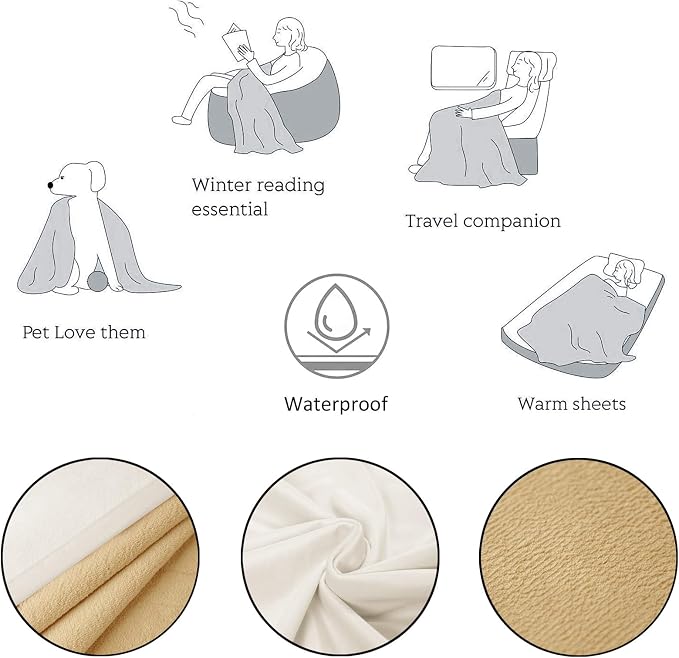 Ameritex Pet Bed Blanket Reversible 100% Waterproof Velvet Super Soft for Sofa and Bed (82x82 Inches, Cream+Sand) - Image 6