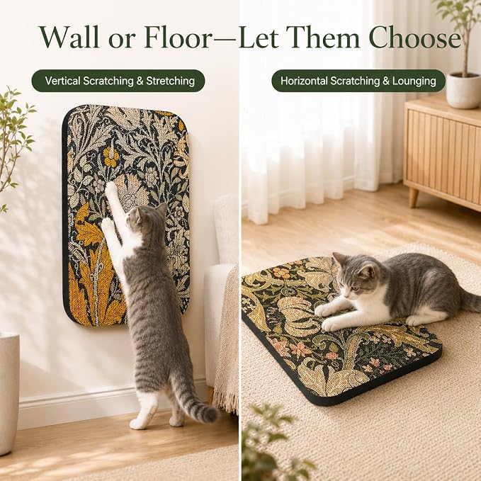 2 Pack Cat Wall Scratcher, Art Cat Scratching Board for Cats | Wall Mounted Cat Scratch Pad, Water-Based Ink, Hook&Loop Strips, Floor or Wall Use, 16.7x11x1 Inch, William Flower - Image 5