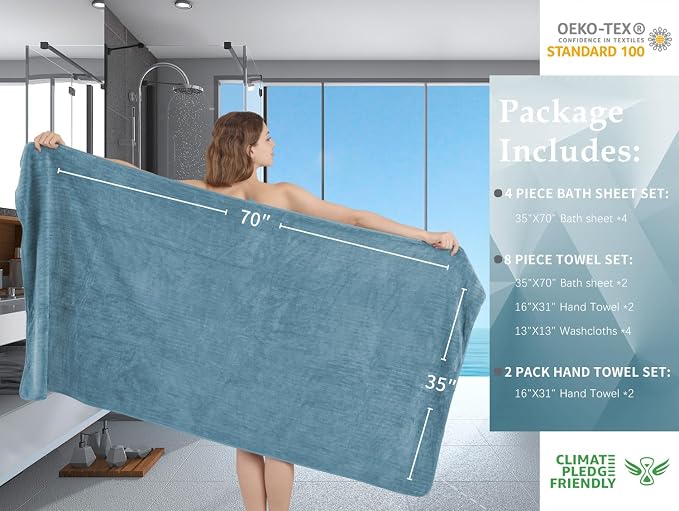 Extra Large Bath Sheet Set of 4,Ultra Soft Fluffy Towel,35”x 70”Oversized Bath Towel Set,Premium Microfiber Bathroom Towel Set Highly Absorbent Quick Dry Shower Towel for Bathroom,Hotel,Spa(Turquoise) - Image 5