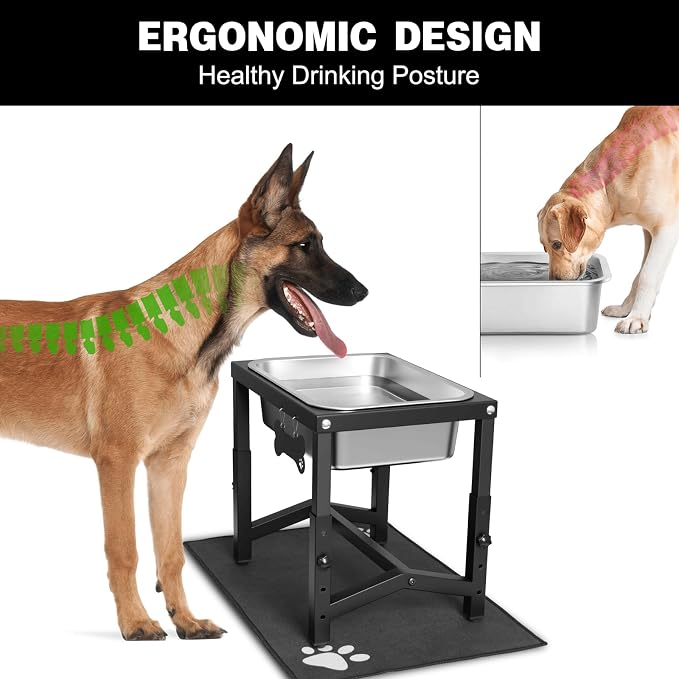 2 Gallon Elevated Large Dog Water Bowl, 4 Adjustable Height 10.5-15.8'' Raised Stainless Steel Bowl Stand with Anti-Slip Mat for Large Breed, Metal Dog Feeding Station for Relief Joint Pressure - Image 2