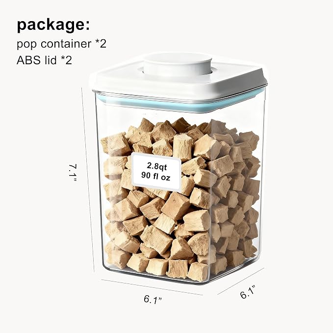 Dog Cat Pop Food Storage Container Airtight Pet Treat Container 2.8qt*2 | Stackable Pet Storage Bin Pop Lid Plastic Container for Kibble & Treats BPA-Free One-Touch Opening for Kitchen Organizer - Image 2