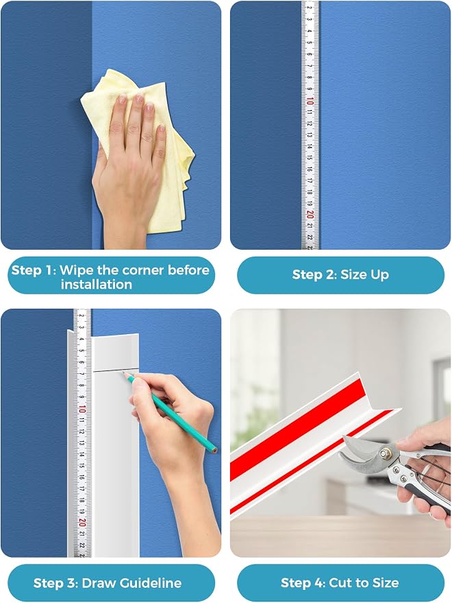 MONOID Wall Corner Protector, 2 PCS Furniture Edge Protection, PC Anti-Bump Guards Avoid Scratching Corner Trim for Door Frame, Table, Countertop, Stair, Self-Adhesive, White, 1.97IN×47.24IN/5CM×120CM - Image 4