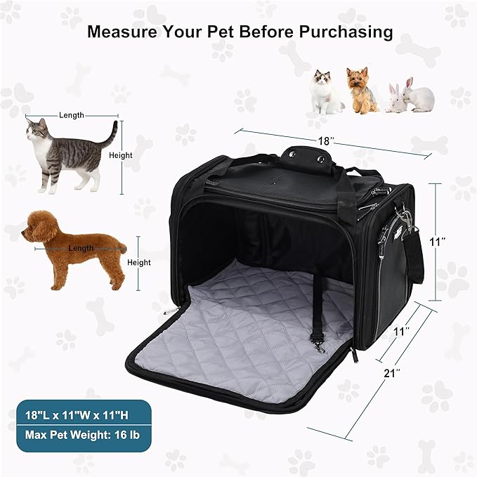 EliteField Deluxe Soft-Sided Pet Carrier (3 Year Warranty, Airline Approved), Travel Bag for Dogs, Cats & Small Pets, with Expandable Mat