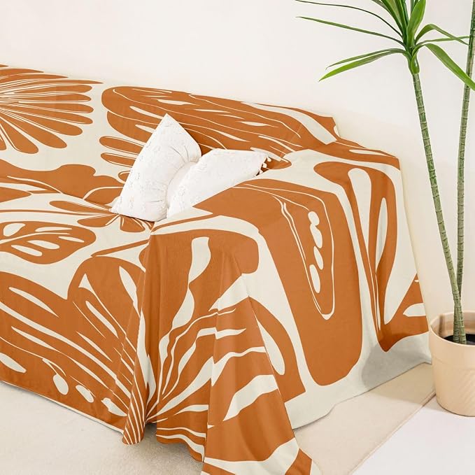 Erosebridal Orange Flower Sofa Cover Boho Floral Couch Cover 71" X 150" Abstract Aesthetic Minimalist Couch Protector Vintage Art 70S Modern Sofa Slipcover for Adult Women Teens, Washable Non Slip - Image 5