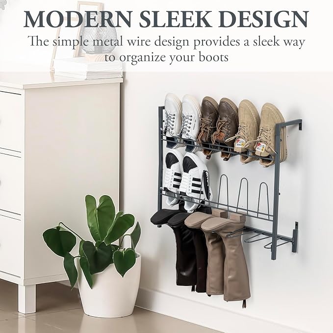 MyGift Premium Urban Gray Metal Hanging Shoe Rack for Walk in Closet, Mudroom and Entryway, Wall Mounted Space Saving Organizer for Shoes and Boots, Holds 9 Pairs - Image 2