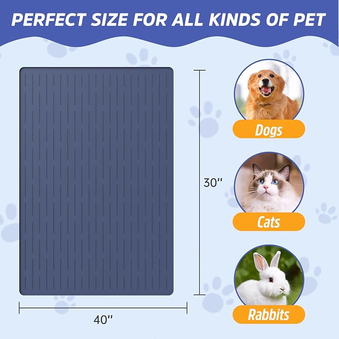 Large Dog Mats for Food and Water, 40"x30" Waterproof Pet Food Mats for Floor Nonslip Silicone Bowl Mats with Raised Edges - Image 2