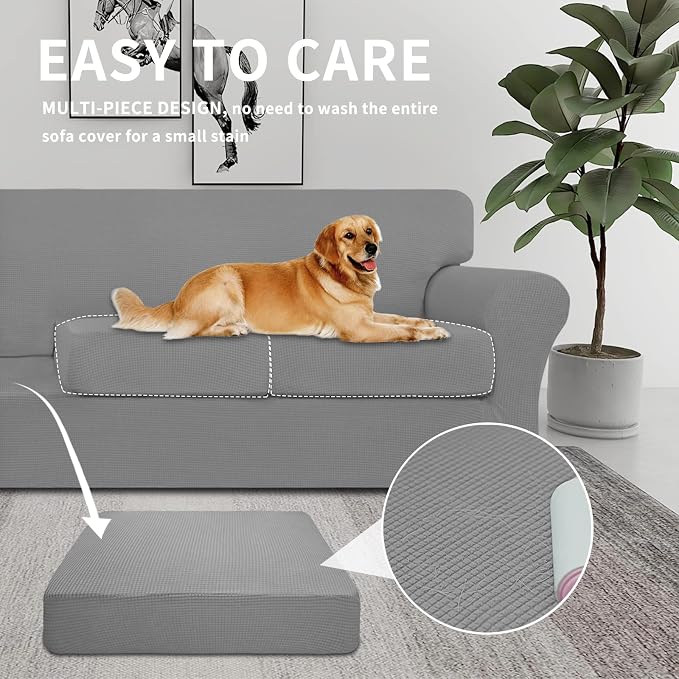 Easy-Going 2 Pieces Stretch Oversized Chair Couch Cover Sofa Cover for Dogs Sofa Slipcover for Separate Cushion Couch Jacquard Fabric Elastic Furniture Protector for Pets (Light Gray, Oversized Chair) - Image 3