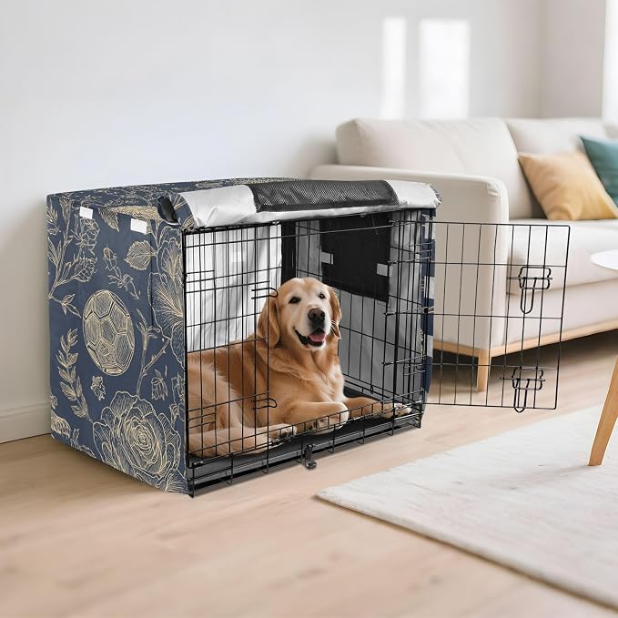 Dog Crate Cover Kennel Cover for Dog Cages Breathable for Wire Cage Indoor Outdoor Gold Lion Football Floral Classic - Image 6