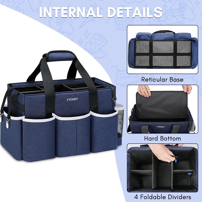 Ytonet Wearable Cleaning Caddy Bag, Large Cleaning Supplies Organizer with 4 Foldable Dividers, Kitchen Caddy Organizer with Handle & Adjustable Shoulder Straps for Cleaners & Housekeeper, Blue - Image 3