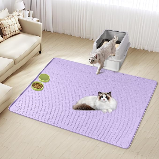 Silicone Cat Litter Mat for Litter Box 50”x35” Large Cat Mat, Purple | Waterproof, Non-Slip, Leak-Proof Rug Mat with Lip, Easy to Clean, Extra Large Litter Catcher Mat for Floor - Image 7