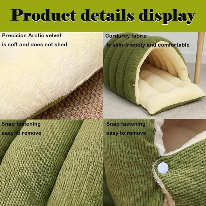 Removable and Washable Winter Closed-Off Cat Bed, Warm Cat Bed for Winter, Cotton Soft Pet Nest for Cats, Warm Cave Nest Sleeping Puppy for Cats & Small Dogs (Green, Large) - Image 5