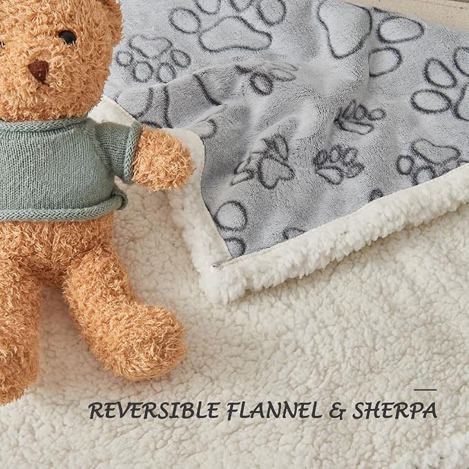 Qeils Pet Blankets for Couches, Waterproof Dog Blankets for Large Dogs, Sherpa Fleece Puppy Blanket, Soft Plush Reversible Dog Blanket, Couch Cover for Dogs Washable, 30"X70", Grey Paw Print - Image 3
