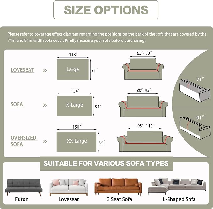 DREAMINGO Sofa Covers Washable Thick Chenille Couch Cover for 3 Cushion Couch Sofa Multi-Use Couch Cover Blanket Modern Pet Furniture Protector Sectional Couch Slipcover 91"x134", Sage Green - Image 2