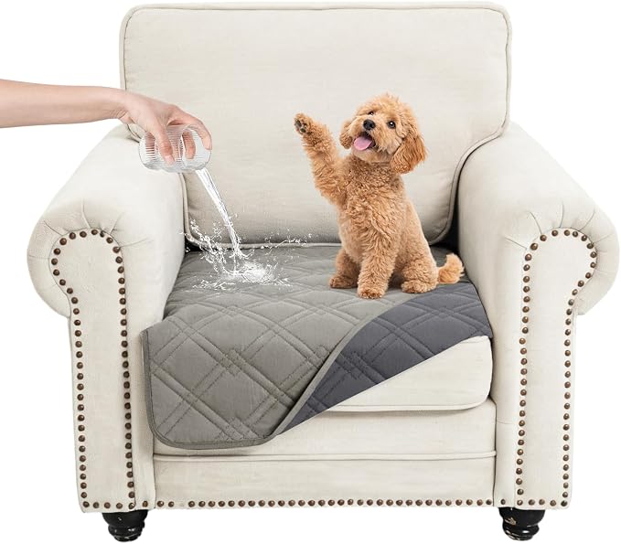 100% Waterproof Dog Bed Cover Pet Blanket(30"x30"),7-Layer Reversible Washable Sofa Couch for Furniture Car (Light Gray+Gray) by Unknown