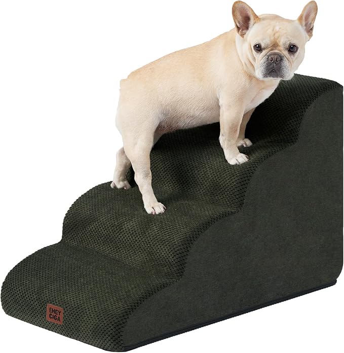 EHEYCIGA Curved Dog Stairs Ramp for High Beds 19.7" H, 4-Step Dog Steps for Small Dogs and Cats, Pet Stairs for High Bed Climbing, Non-Slip Balanced Pet Step Indoor, Military Green - Image 9
