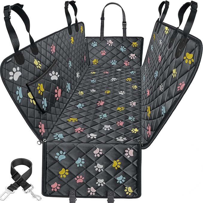 URPOWER XL Dog Seat Cover for Full-Size Truck Back Seat, Waterproof Hammock | 600D Oxford, Side Flaps with Zippers, Scratch Resistant, Non-Slip, Easy Install, Machine Washable, Dog Seat Belt Included by URPOWER